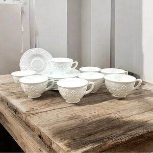 Vintage MCM Milk Glass Grape Cups & Saucers Set of 8 USA - Collectible